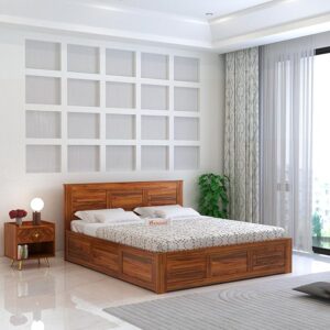 Premium Sheesham Wood King Size Bed with Box Storage