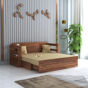 Sheesham Wood 3 Seater Italian Sofa Cum Bed with Storage & Side Pockets