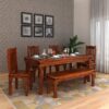 Sheesham Wood 6 Seater Jaipur Dining Table Set Natural Finish