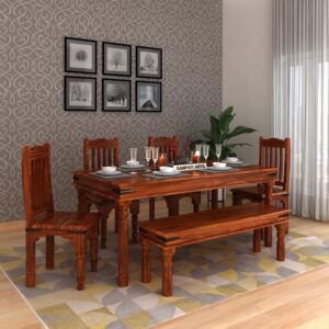 Sheesham Wood 6 Seater Jaipur Dining Table Set Natural Finish