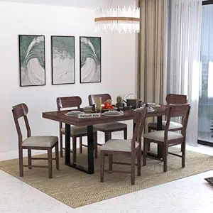 Ganpati Arts Solid Sheesham Wood 6 Seater Wave Dining Table Set with 6 Chairs for Dining Room Home (Walnut Finish)