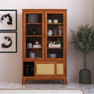Ganpati Arts Sheesham Wood Standard Cosmos Display Storage Unit Bookshelf Storage Organizer Cabinet for Bedroom Living Room.