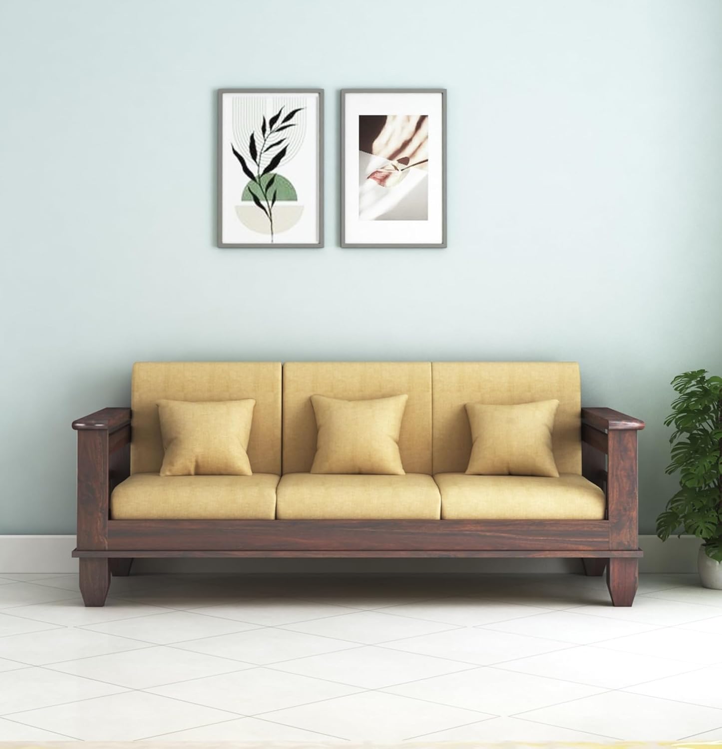 Ganpati Arts Solid Sheesham Wood 3 Seater Sofa For Living Room (Walnut Finish)