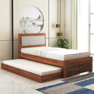 Ganpati Arts Sheesham Wood Single Size Trundle Bed with Pull Out Bed