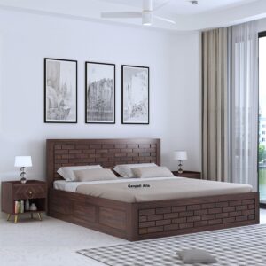 Ganpati Arts Italian Solid Sheesham Wood King Size Bed with Box Storage Wooden Double Bed Palang for Bedroom Home (Walnut Finish)
