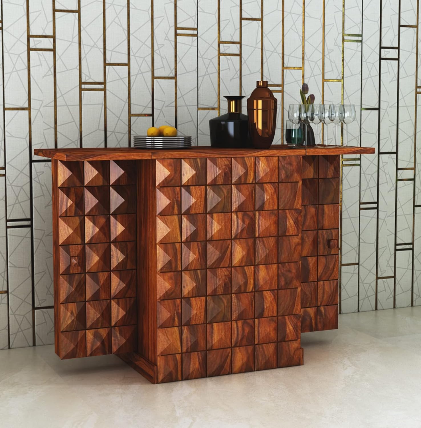 Ganpati Arts Sheesham Wood Bar Cabinet with Storage for Living Room