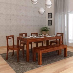 Ganpati Arts Solid Sheesham Wood 6 Seater Dining Table (Natural Finish)
