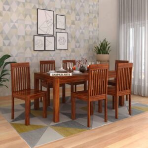 Ganpati Arts Solid Sheesham Wood 6 Seater Dining Table Set  (Natural Finish)