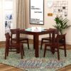 Solid Wood 4 Seater Dining Table with Chair Wooden Dining Table Sets for Living Room, Home (Mahogany)