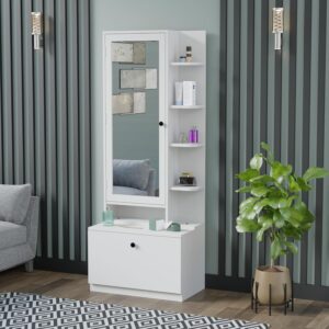 Wooden Dressing Table for Bedroom with 1 Drawer, Mirror and Huge Storage Space