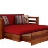 Foldable Teak Wood 3 Seater Sofa Cum Bed Without Pillow (Honey Finish), Standard Sofa