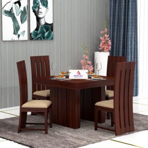Wooden Solid Sheesham Wood 4 Seater Dining Table with Chairs Dining Table Set Furniture for Living Room Home (Mahogany)