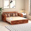 Solid Wood 3 Seater Sofa Cums Bed for Living Room Sofa Cum Bed with Storage Foldable (Honey Finish), 3-Person Sofa, Ivory