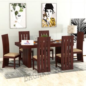 Wood Dining Table 6 Seater with Cushion Chair Set