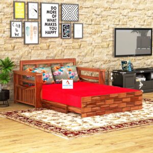 Solid Sheesham Wood 2 Seater Sofa Bed for Home Living Room