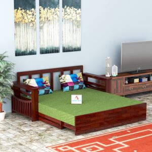 Sheesham Teak Wood 3 Seater Sofa Cums Bed for Home Sofa Cum Bed with Storage (Mahogany Finish)