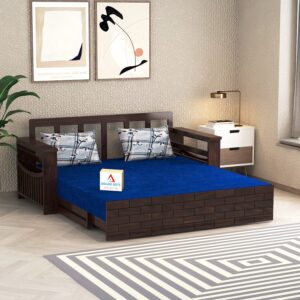 Solid Wooden Sofa Cums Bed for Living Room Home Teak Wood Sofa Cum Bed with Storage