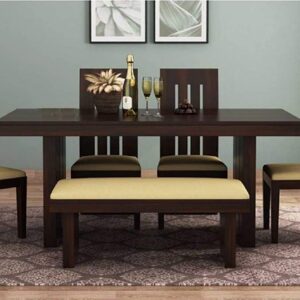 Sheesham Wood 6 Seater Dining Table with 4 Chair 1 Bench for Living Room Home Dining Room Set Furniture (Walnut Finish)