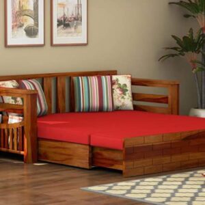 Solid Wood Sofa Cum Bed for Living Room Furniture Wooden Sofa Cum Bed Storage with Foldable (Honey Finish)