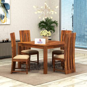 Wooden Solid Sheesham Wood 4 Seater Dining Table with Chairs