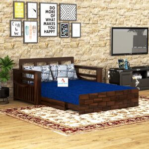 Solid Sheesham Wood 2 Seater Sofa Cums Bed for Home Living Room