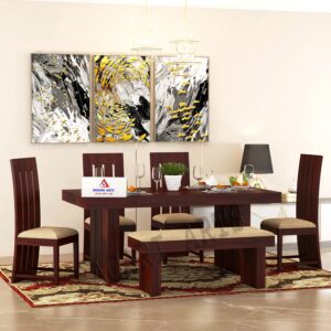 Solid Wood 6 Seater Dining Table Set