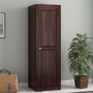 Wooden Single Door Wardrobe for Bedroom | Wooden One Door Almirah for Home | Cupboard Organiser | Clothes Organizer | Sheesham Solid Wood | Walnut