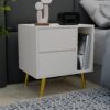 Wooden Bedside Table for Bedroom with Drawers & Shelf