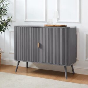 Wooden Sideboard Cabinet for Living Room | Side Board Crockery Cabinet with 2 Doors Storage for Dining, Drawing and Home Office | HDMR Premium Wood & Iron, Light Grey