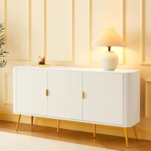 Wooden Sideboard Cabinet for Living Room | Side Board Crockery Cabinet with 3 Doors Storage for Dining, Drawing and Home Office | HDMR Premium Wood & Iron | Warm White