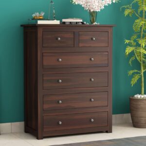 Wooden Chest of Drawers | Console Cabinet for Bedroom, Living & Drawing Room | Multipurpose Storage Dresser with 6 Drawers | Sideboard Cabinet | Solid Wood Sheesham | Walnut
