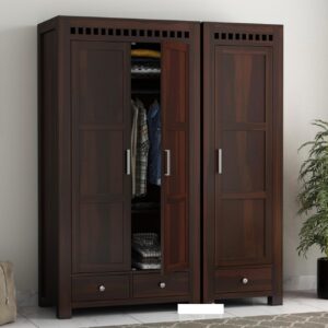 Solid Sheesham Wood Wooden 3 Door Wardrobe for Bedroom | Walnut Finish