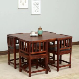 Sheesham Wood 4 Seater Dining Table Set | Honey Oak Finish