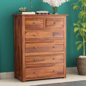 Wooden Chest of Drawers | Console Cabinet for Bedroom, Living & Drawing Room | Multipurpose Storage Dresser with 6 Drawers | Sideboard Cabinet | Solid Wood Sheesham | Honey