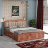 WOODTREND Solid Sheesham Wood Queen Size Bed with Storage | Natural Finish