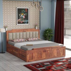 WOODTREND Solid Sheesham Wood Queen Size Bed with Storage | Natural Finish