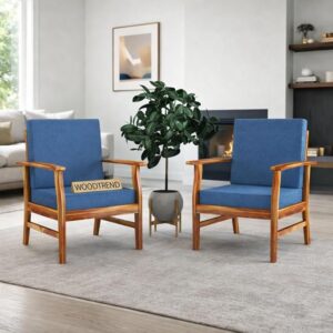 Solid Sheesham Wood Single Seater Sofa Chair for Living Room | Set of 2