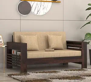 Wood Side Cup Stand Sofa Set 2 Seater Living Room Sheesham Wood Home Office Furniture | Without Pillow| Hall Sofa Set (Walnut)