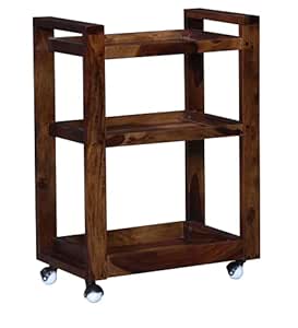Bar Trolley Wooden | Solid Wood Bar Trolley | Folding Bar Serving Service Trolley | Style Rolling Storage Cabinet Trolley for Kitchen Bar Dining Room | Provincial Teak Finish