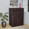 Home Furniture Solid Sheesham Wood Inverter Battery Cabinet Unit Wooden Cabinet Storage Shelves, Walnut Finish