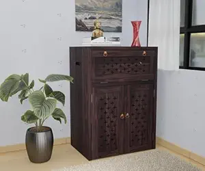 Home Furniture Solid Sheesham Wood Inverter Battery Cabinet Unit Wooden Cabinet Storage Shelves, Walnut Finish