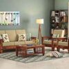 Tulsi Art WOODTREND Solid Sheesham Wood Teak Wood 5 Seater Sofa Set - 3+1+1 with Cushions (Teak Finish, Beige)