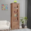 Wood Book Shelf for Home Library || Wooden Book Shelf Cabinet with Glass Door Storage || Home Furniture Kitchen Cabinet Crockery Unit || Bookcase,Natural Finish