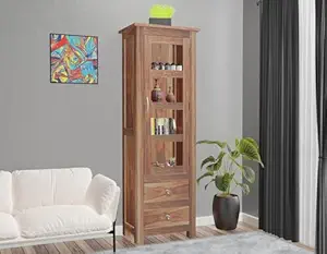Wood Book Shelf for Home Library || Wooden Book Shelf Cabinet with Glass Door Storage || Home Furniture Kitchen Cabinet Crockery Unit || Bookcase,Natural Finish