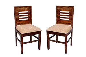 Wooden Dining Chairs Only | Wooden Dinning Chairs with Cushion | Dining Room Furniture | Sheesham Wood, Set of 2, Natural Brown