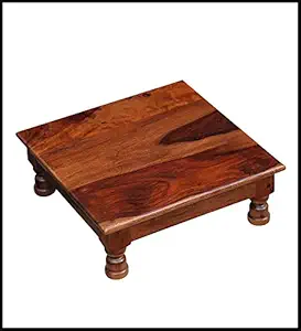 Solid Sheesham Teak Wood Wooden Pooja Chowki | Ganesh chaturthi Bajot | Navratra Pooja Chowki | Indian Festiva l Wood Diwali Pooja Chowki | Home Pooja Temple | Maple Finish