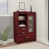 Wood Book Shelf for Home Library || Wooden Book Shelf Cabinet with Glass Door Drawer Storage || Home Furniture Kitchen Cabinet Crockery Unit || Bookcase,Mahogany Finish