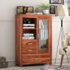 Wood Book Shelf for Home Library || Wooden Bookshelf Cabinet with Glass and Drawer Storage || Book Shelf with Door,Honey