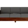 Wood Sofa Set Home Living Room | Wooden 3 Seater Sofa Set | Sheesham Wood 3 Seater Sofa Set | Without Pillow | Cream Cushions | Teak Finish