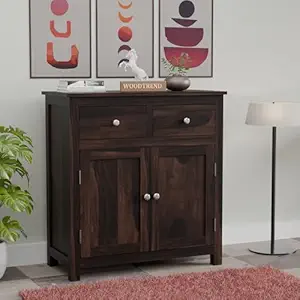 Home Furniture Wood Kitchen Crockery Cabinet Glass Door Storage Cabinet Unit || Kitchen Cabinets & Sideboards (Walnut Finish)